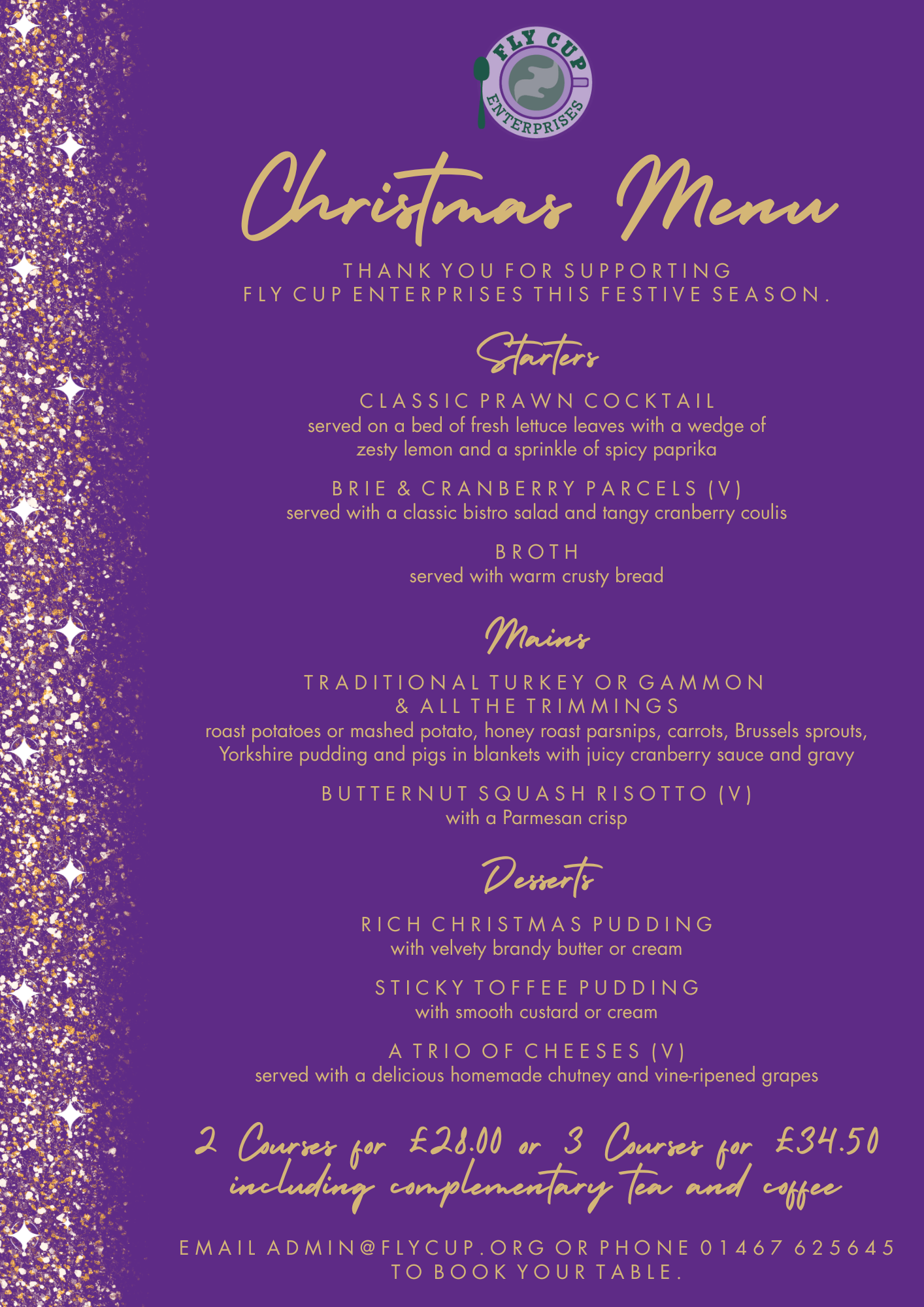 Fly Cup Enterprises Christmas Menu 2025